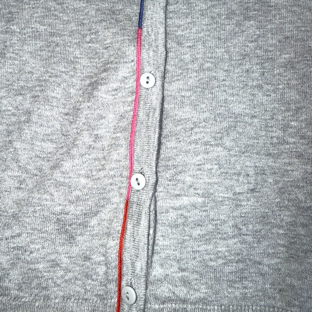 LOFT Women's Gray Cardigan Sweater Medium Button Front Rainbow Trim - Picture 7 of 7